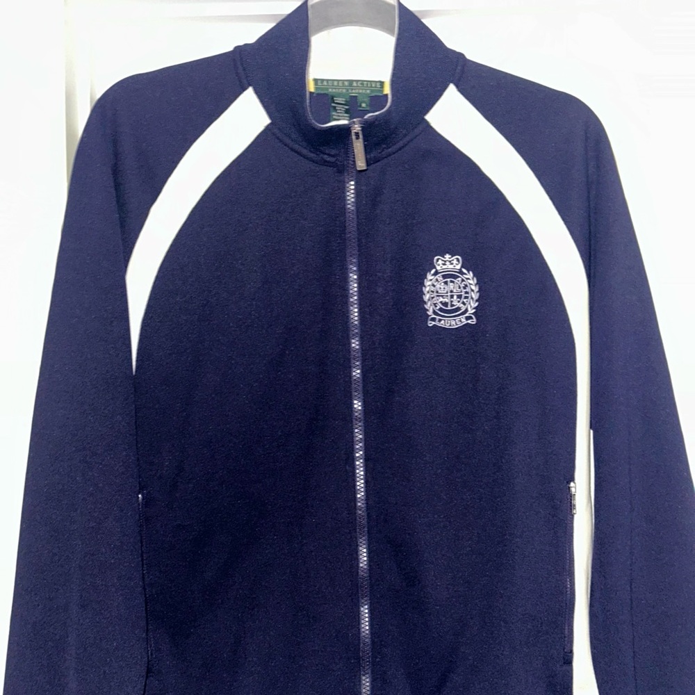 Ralph Lauren Womans Active Wear Jacket Navy Blue With White Stripes Size M
